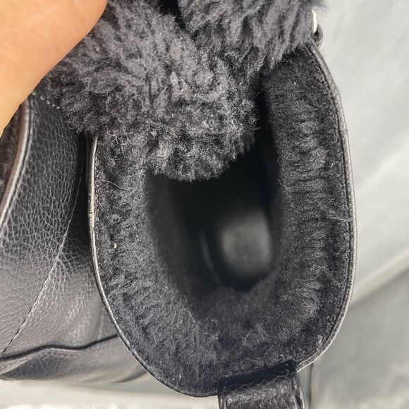 Nine West Vegan Boots Womens 8.5 Faux Fur Block Heel Black Lace Up - Picture 7 of 8